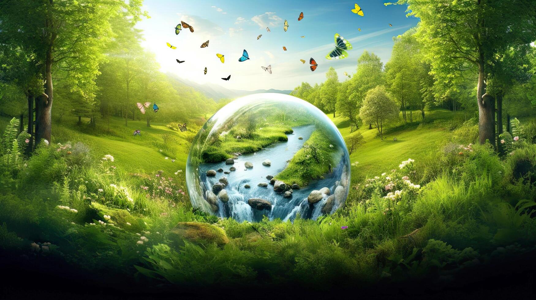 Illustration image, Nature and Sustainability, Eco-friendly Living and conservation, Concept art of Earth and animal life in different environments, Generative AI illustration photo