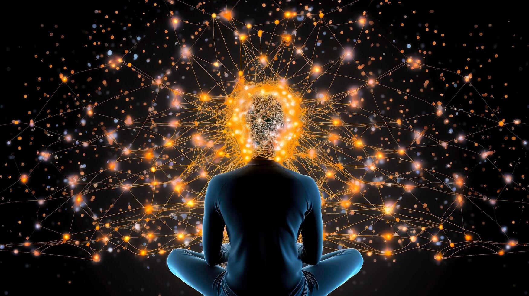 Energy of Thought. Human head emitting abstract fractal structure to illustrate working of human mind, illustration photo