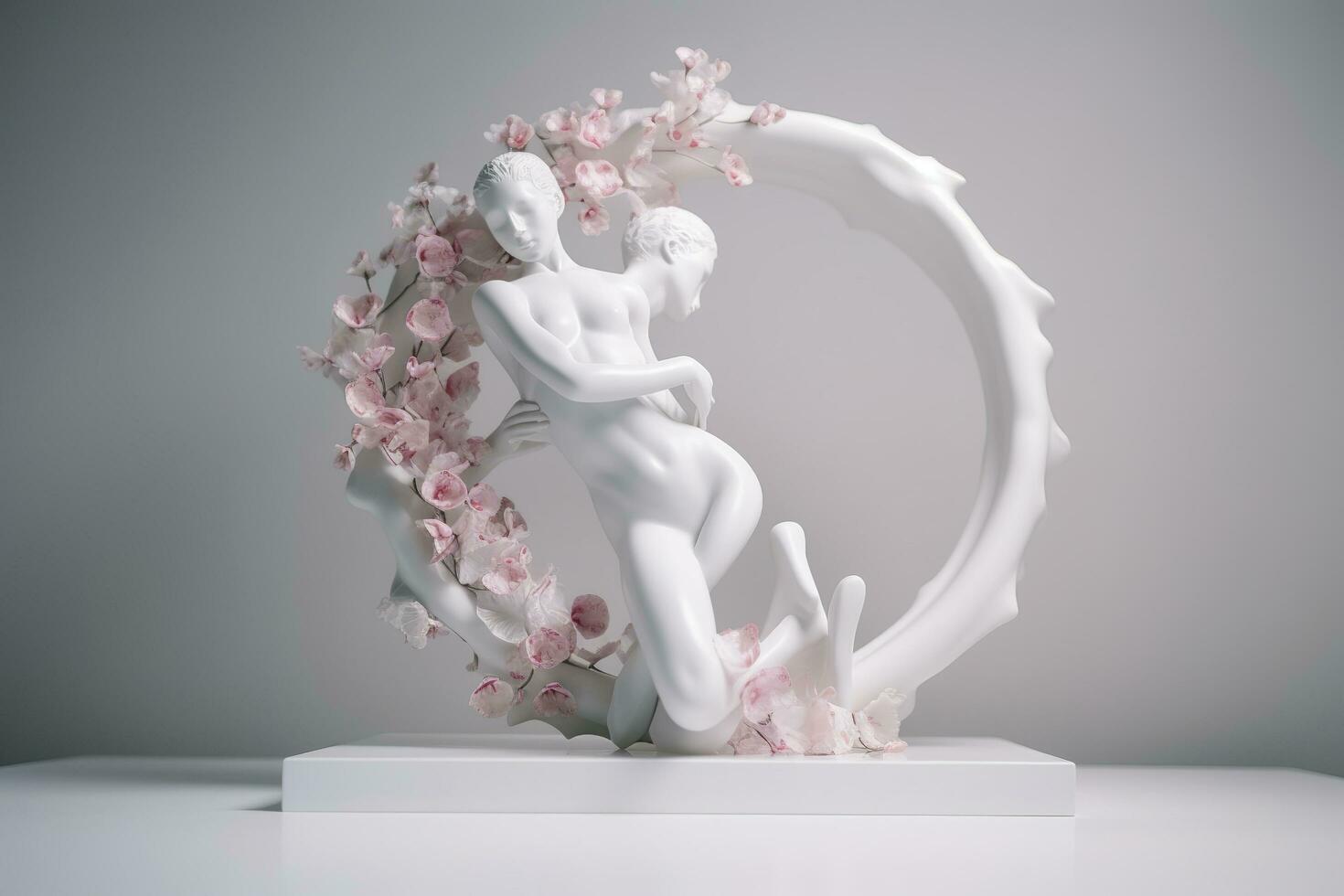 heart shape sculpture with pink flowers in a white frame, in the style of motion blur panorama, kawaii manga, photo bashing, sony alpha a1, detailed character design, bulbous, generate ai