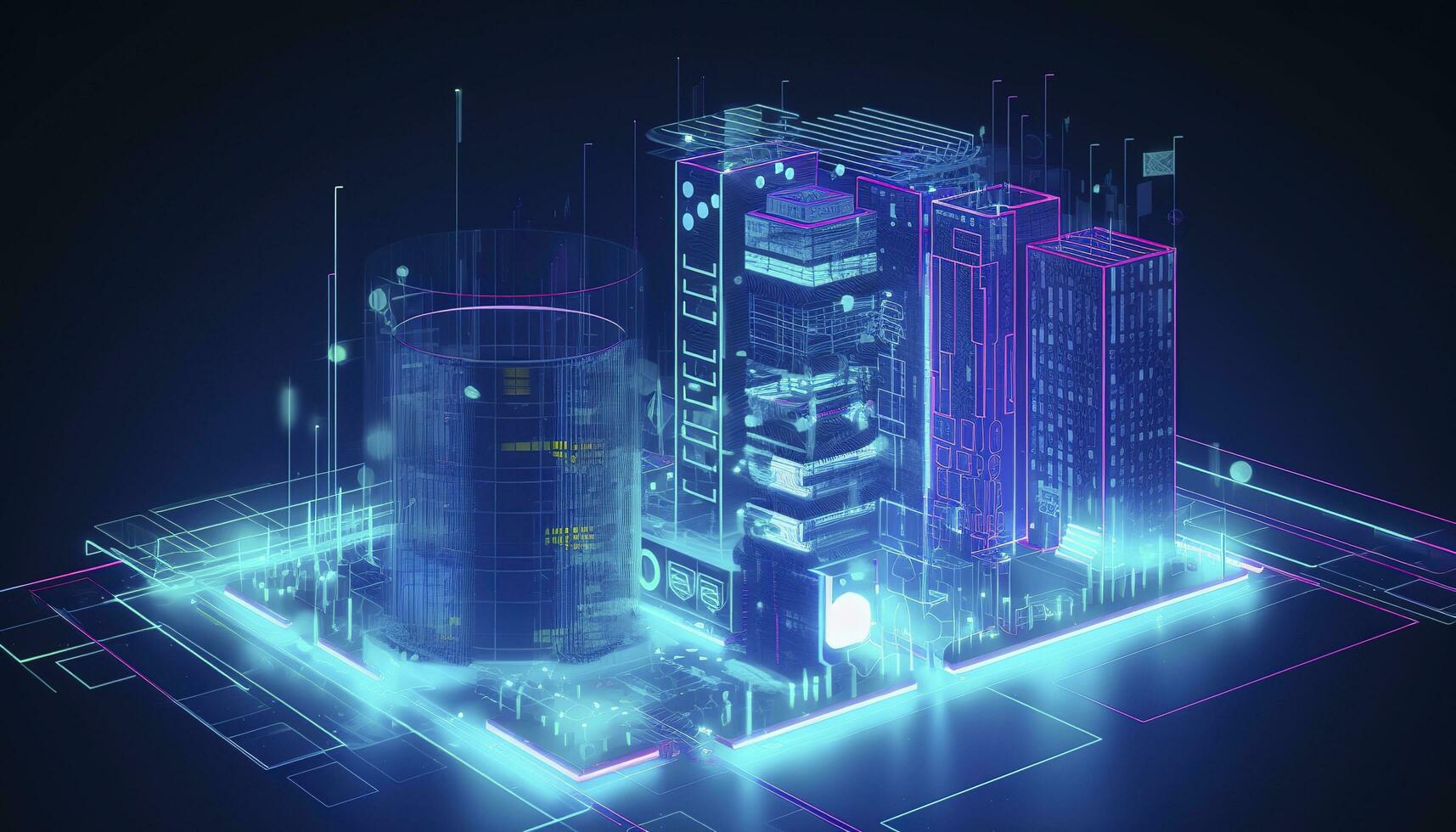 Development architecture computer systems of a smart building. Design modern building construction with ai controls. Project smart house construction with artificial intelligence, generate ai photo