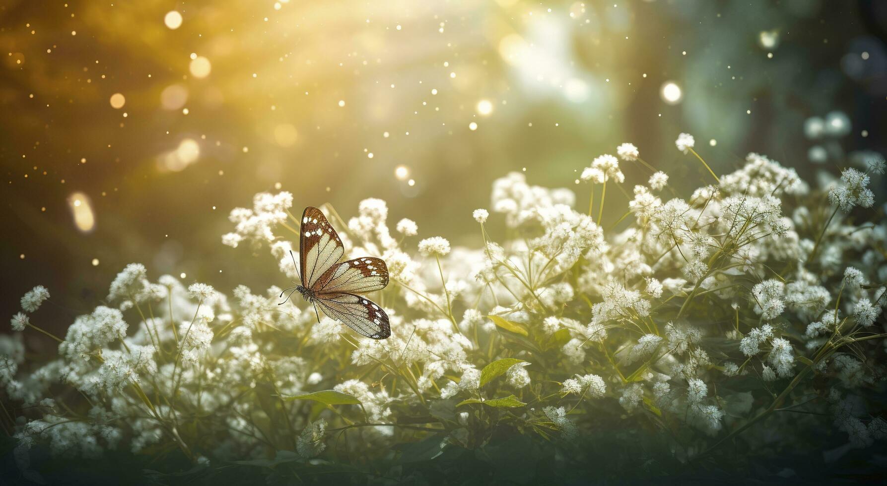 abstract nature spring Background. spring flower and butterfly, generate ai photo