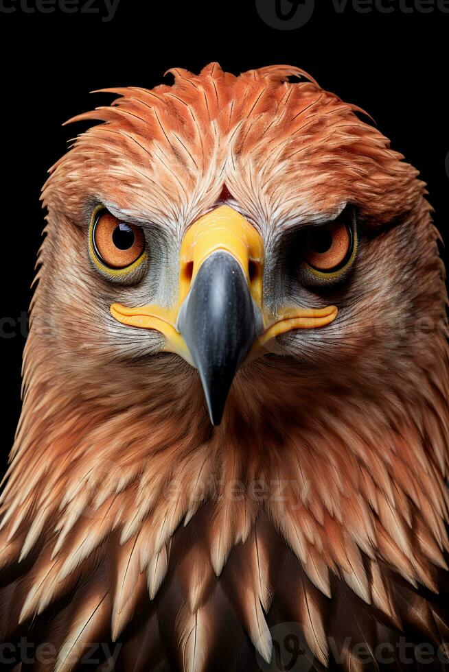 Photo of Tawny Eagle on black background. Generative AI