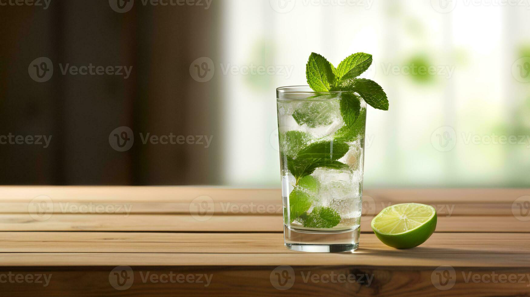 comida fotografía de mojito en de madera mesa. generativo ai foto