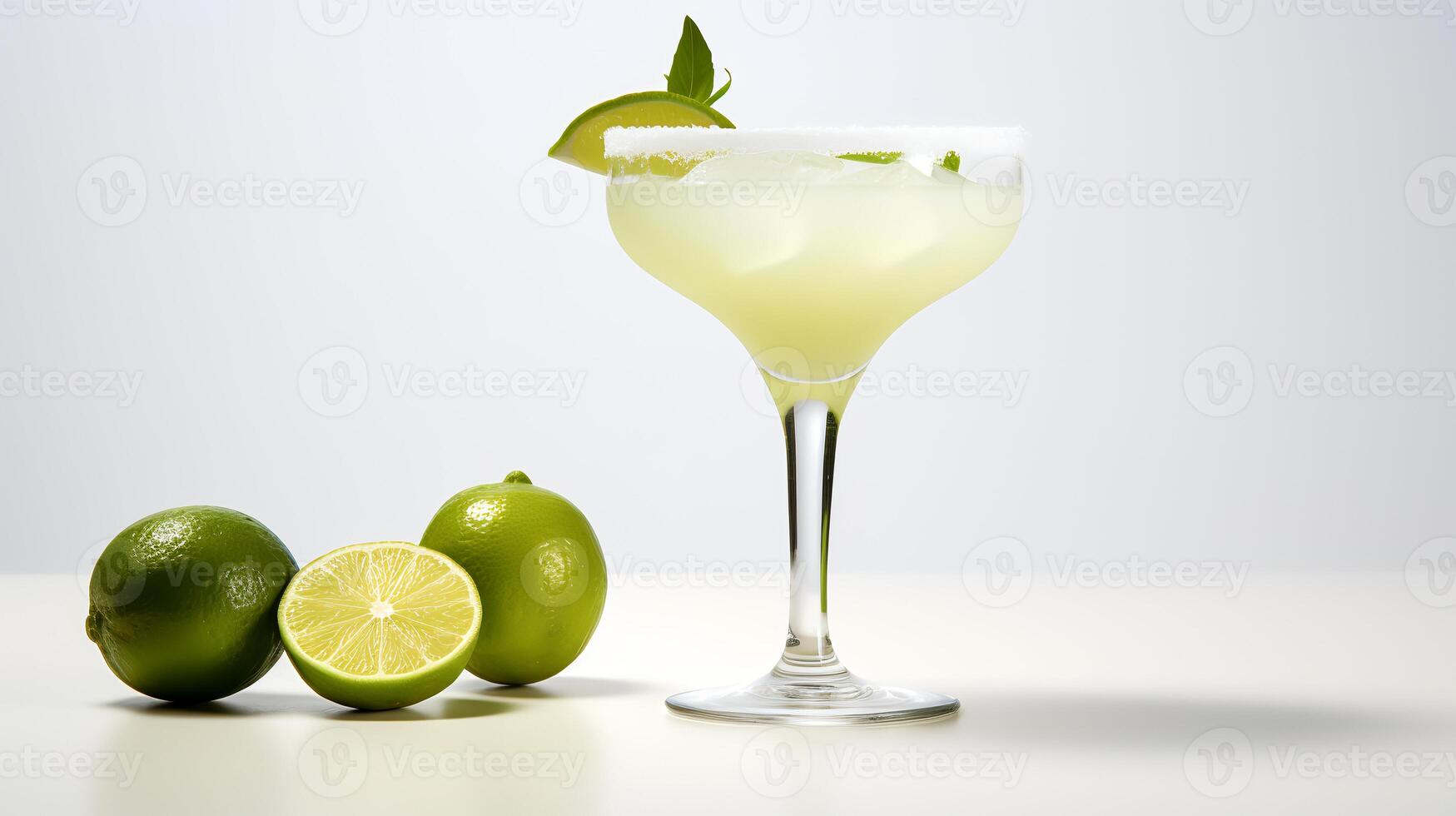 Food photography of margaritas with lemon wedges isolated on white background. Generative AI photo