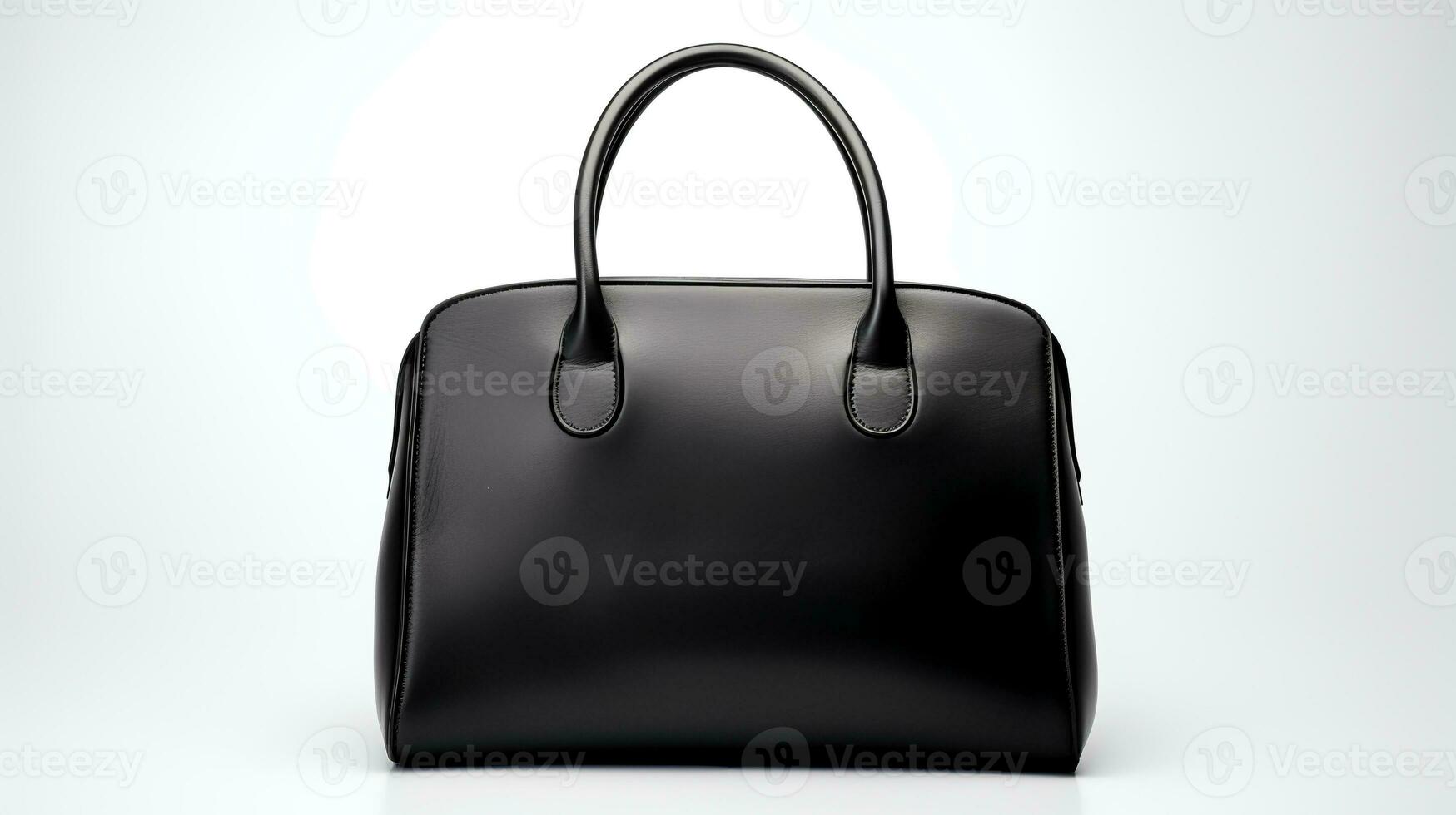 Photo of Minimalist black leather female bag isolated on white background