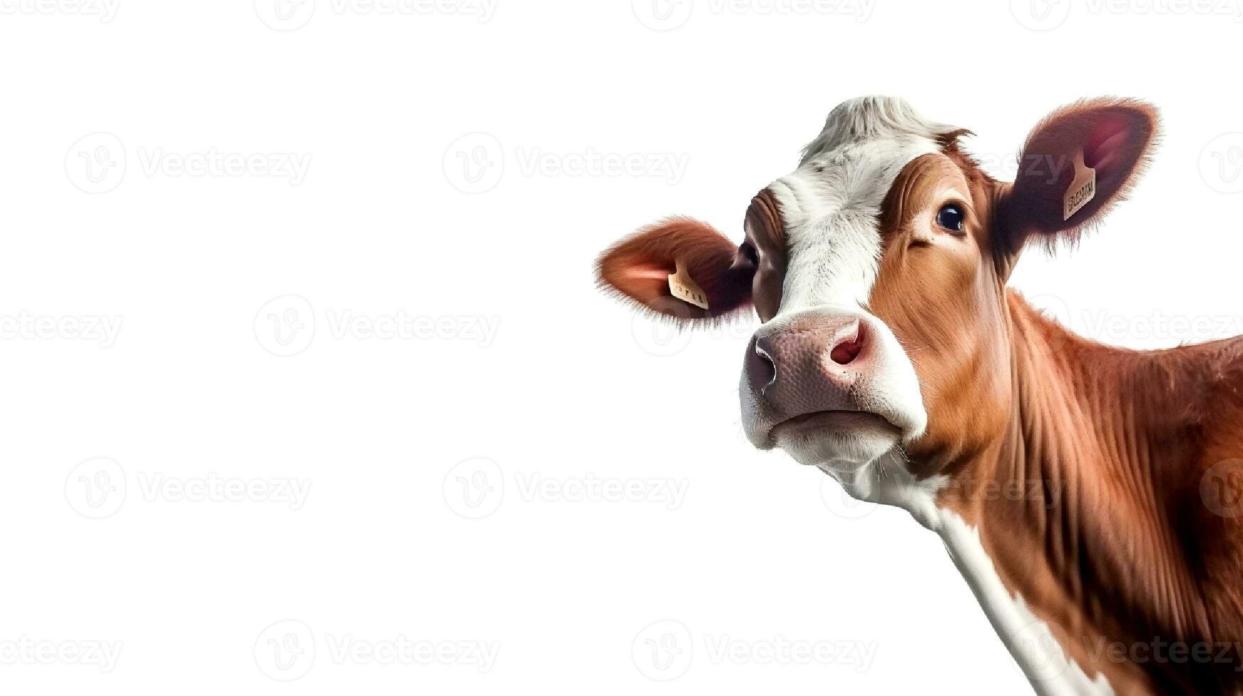 Photo of a cow on white background. Generative AI