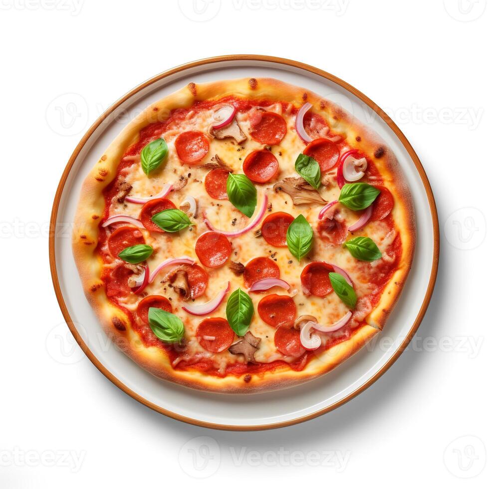 Food photography of Pizza isolated on white background. Generative AI photo