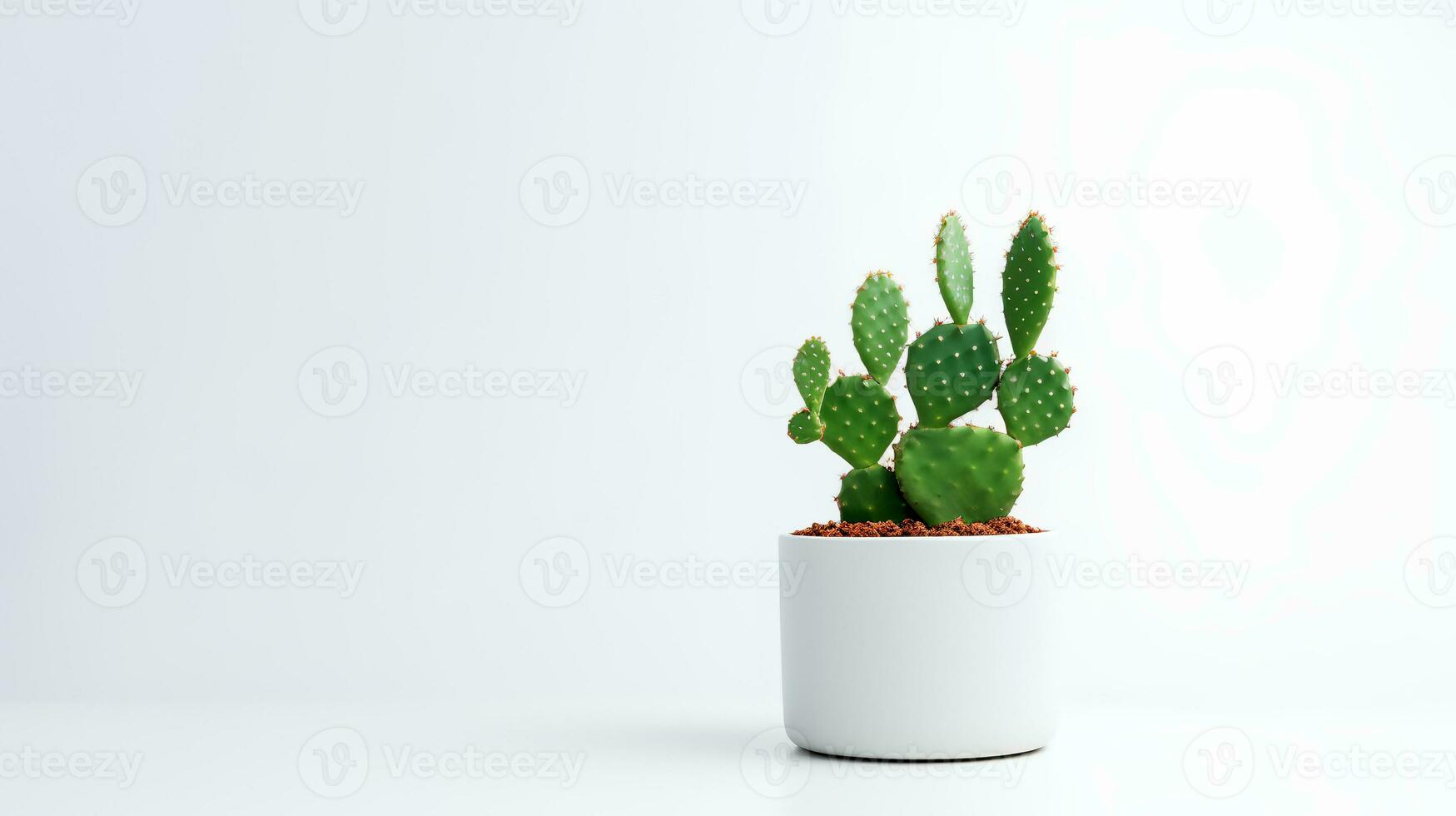 Photo of Prickly pear in minimalist pot as houseplant for home decoration isolated on white background. Generative AI