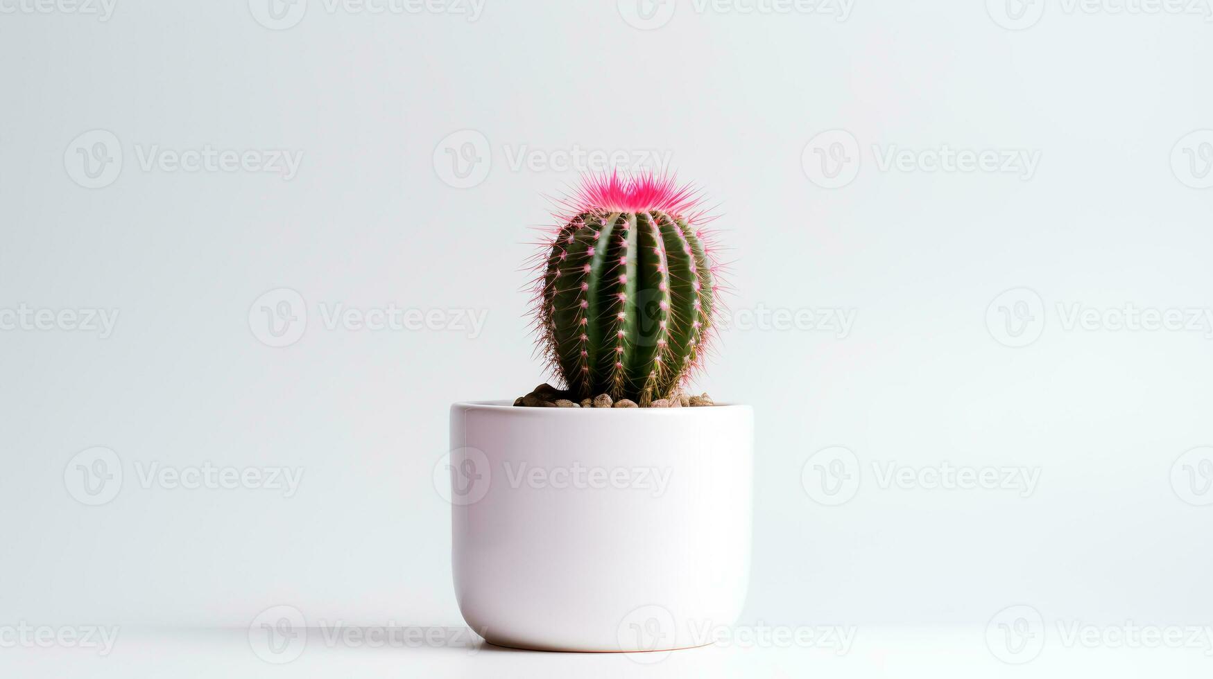 Photo of Hedgehog in minimalist pot as houseplant for home decoration isolated on white background. Generative AI