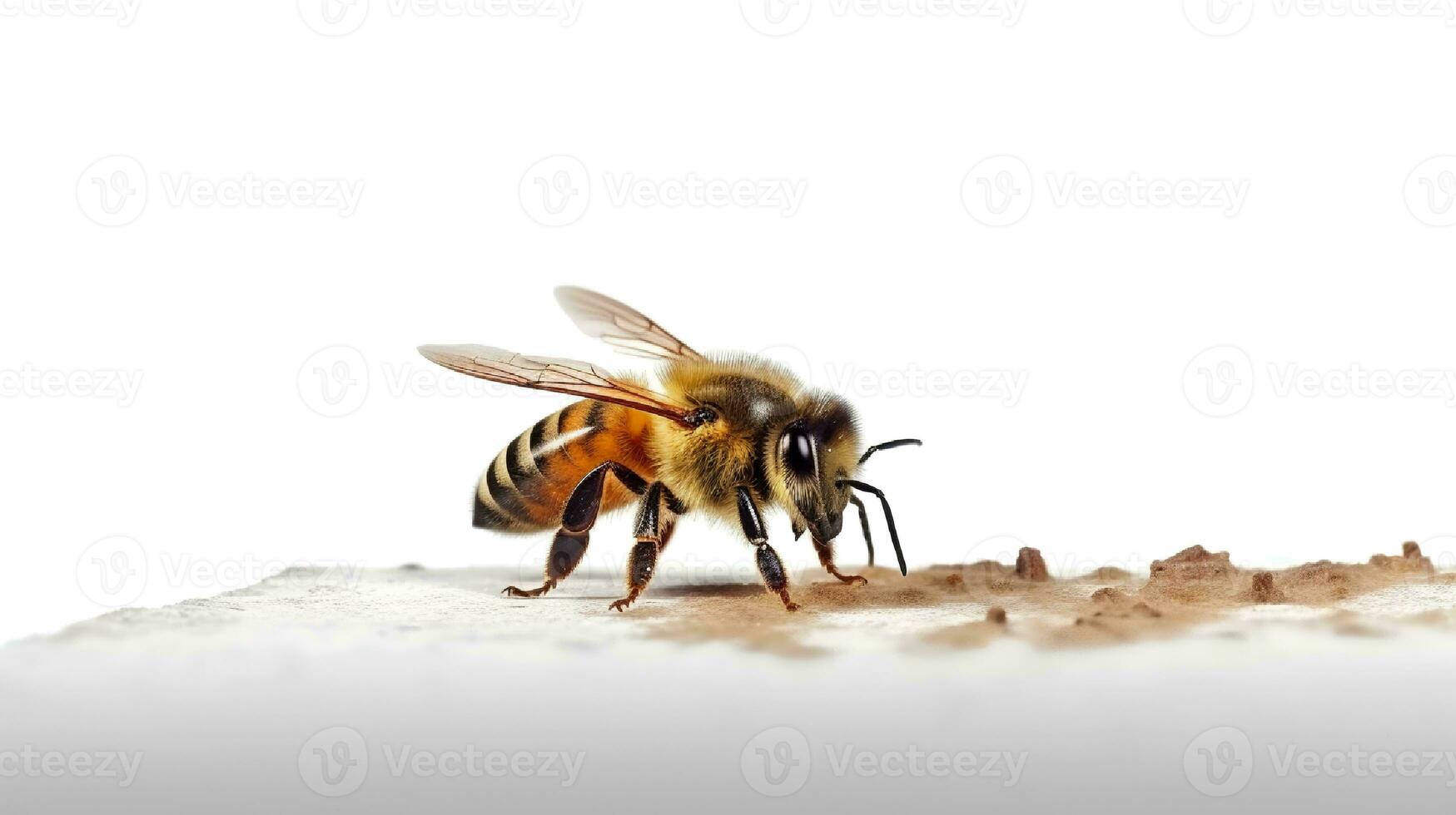 Photo of a honey bee on white background. Generative AI