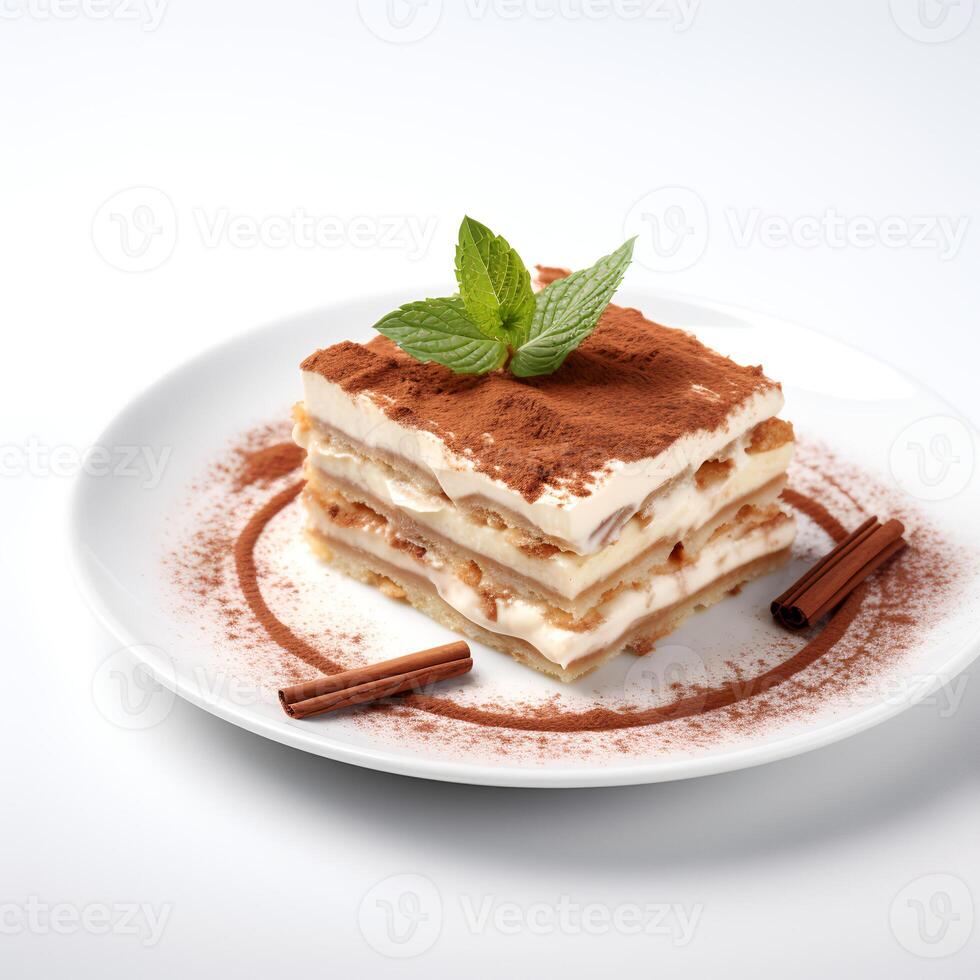 comida fotografía de Tiramisu en plato aislado en blanco antecedentes. generativo ai foto