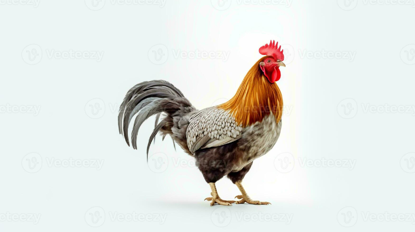 Photo of a chicken on white background. Generative AI