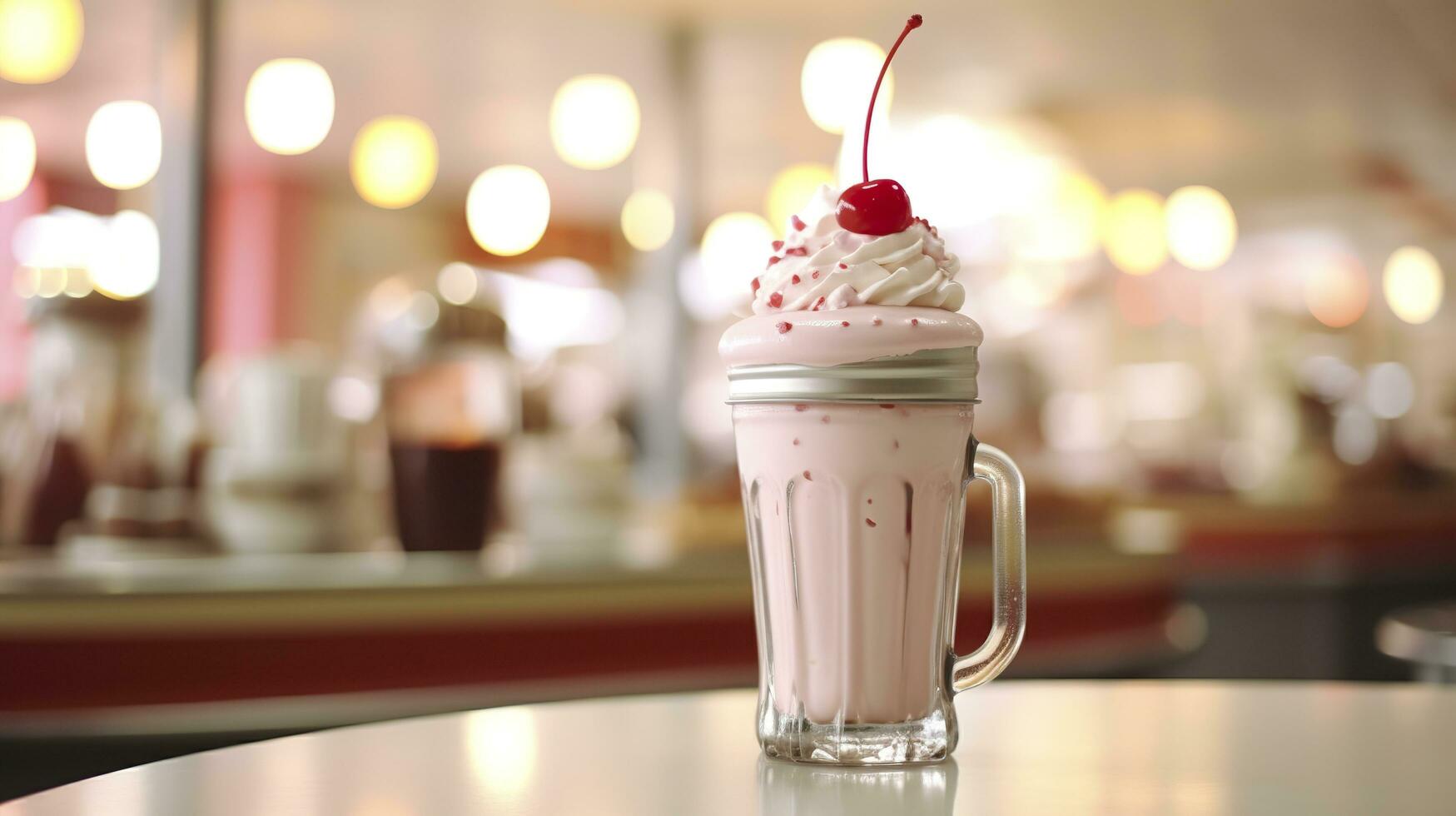 Cherry Milkshake in a Classic American Diner.  food photography concept. Generative AI photo