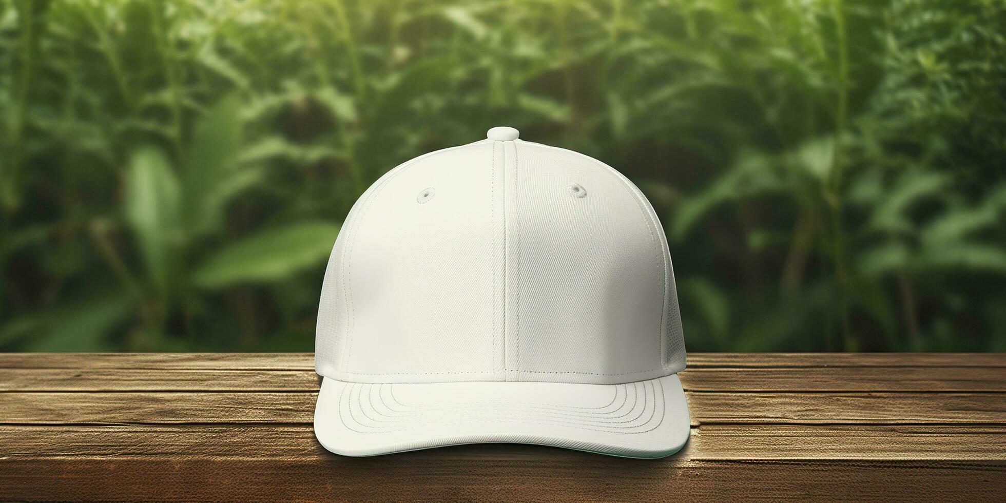 White Cap mockup on a natural background. Generative AI photo