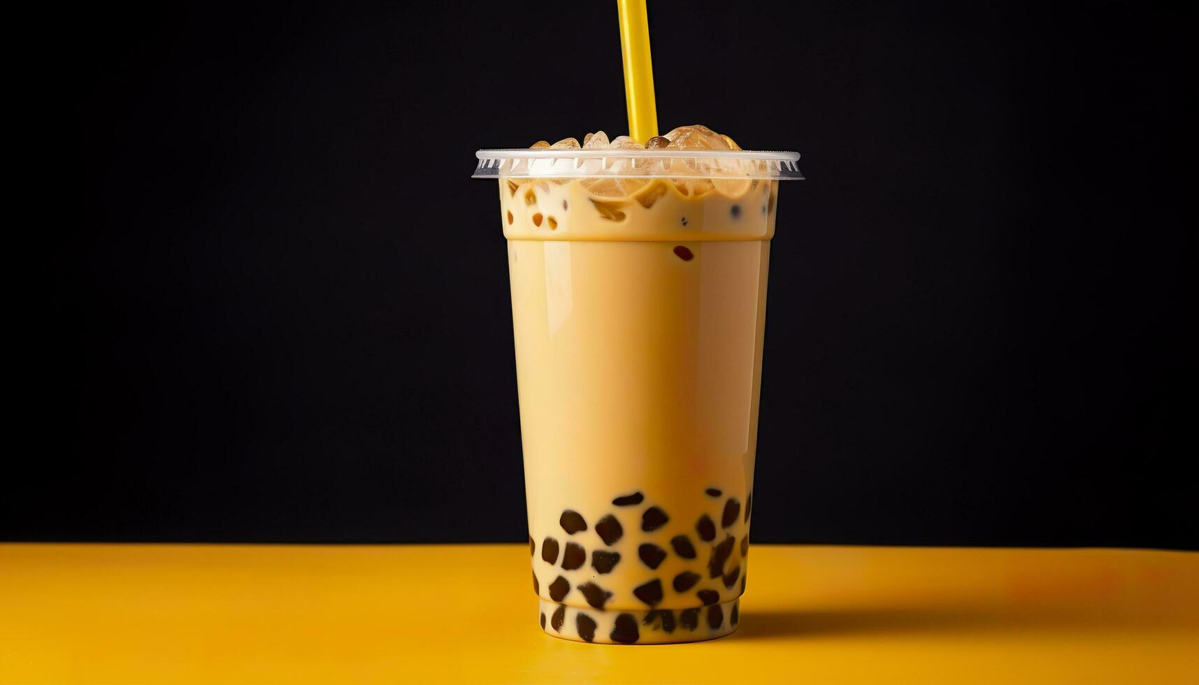 A bubble tea in a plastic cup. Generative AI photo