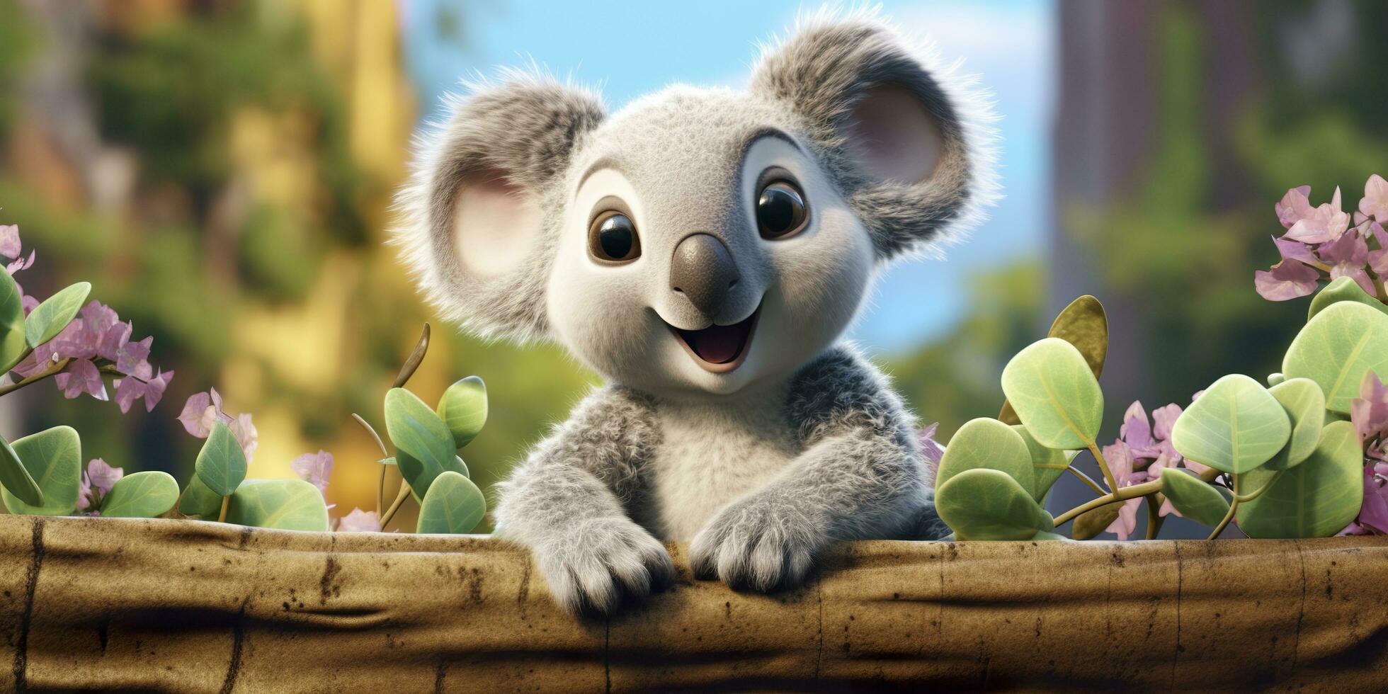 A cartoon colored funny masterpiece of a cute koala, closeup. Generative AI photo