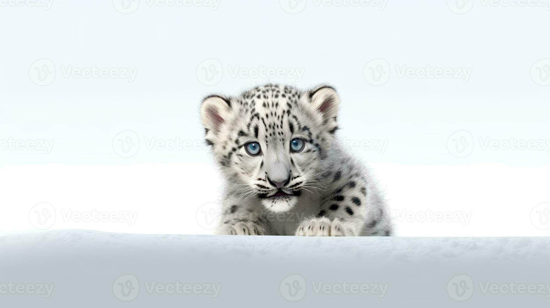 Photo of a snow leopard on white background. Generative AI