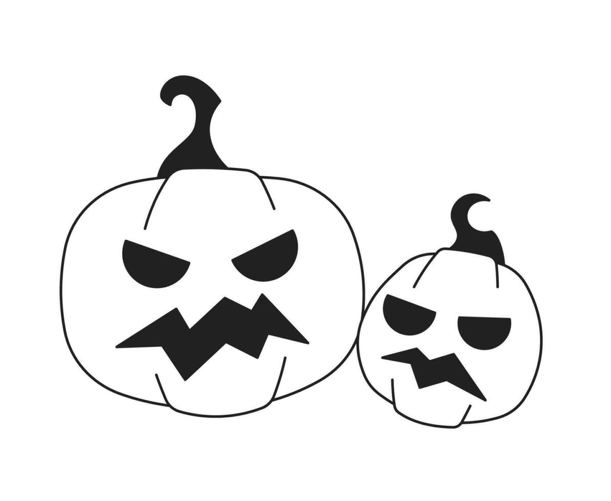 Pumpkins Halloween monochrome flat vector object. Gloomy jack-o-lanterns  harvest. Evil faces. Editable black and white thin line icon. Simple  cartoon clip art spot illustration for web graphic design 26747628 Vector  Art at