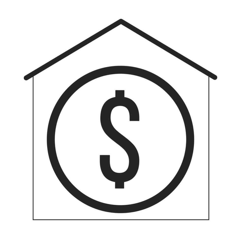 Coin inside house flat monochrome isolated vector object. Mortgage for buying real estate. Editable black and white line art drawing. Simple outline spot illustration for web graphic design
