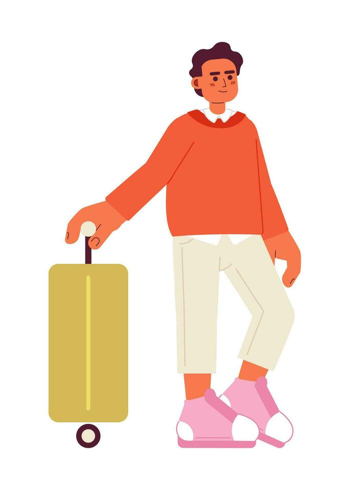 latín hombre en de moda atuendo semi plano color vector personaje. editable lleno cuerpo persona con traje en ruedas en blanco. sencillo dibujos animados Mancha ilustración para web gráfico diseño