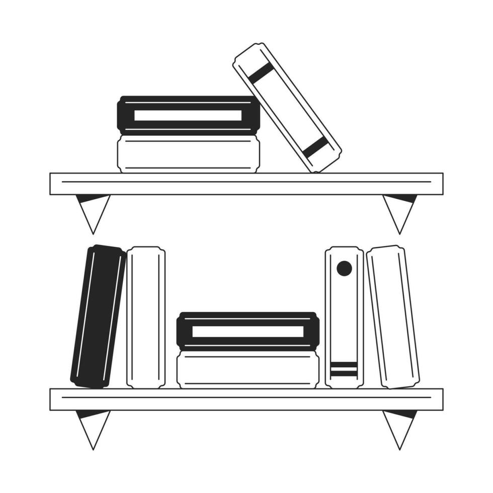 Studying bookshelves flat monochrome isolated vector object. University student book shelf. Editable black and white line art drawing. Simple outline spot illustration for web graphic design