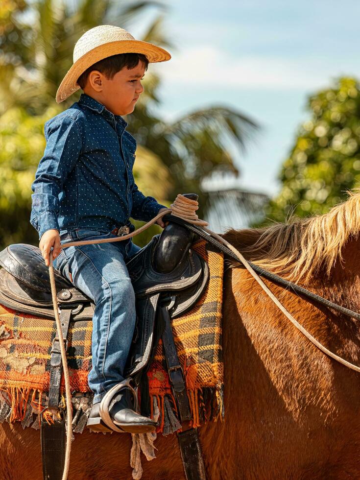 aporo, goiás, Brasil - 05 07 2023 lado de caballo montando evento abierto a el público foto