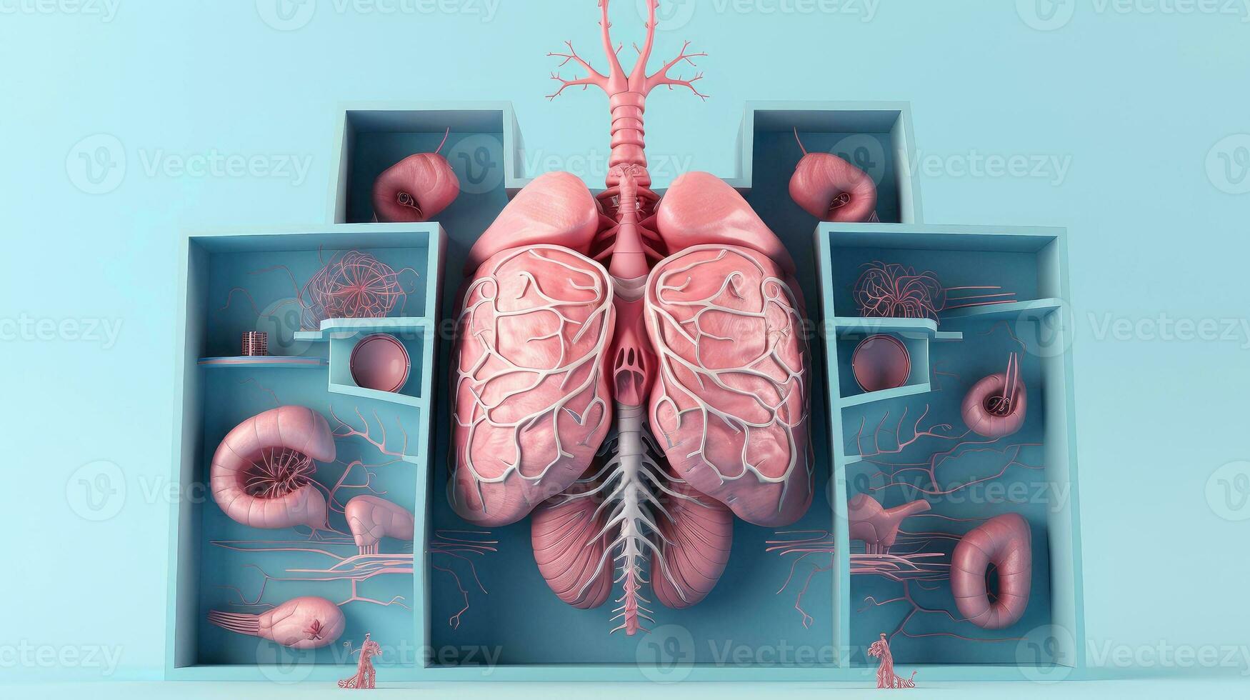 3D illustration of the human organ systems, Human internal organs. Anatomy. Nervous, circulatory, digestive, excretory, urinary,and bone systems. Medical education concept, Generative AI illustration photo