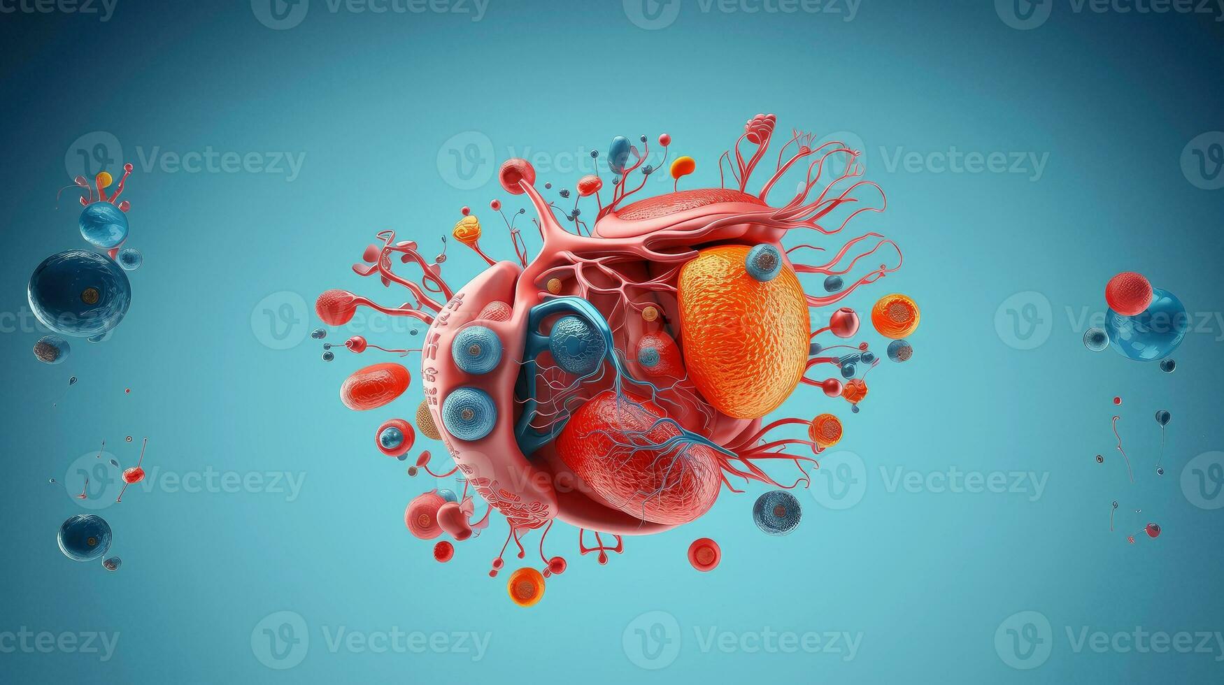 3D illustration of the human organ systems, Human internal organs. Anatomy. Nervous, circulatory, digestive, excretory, urinary,and bone systems. Medical education concept, Generative AI illustration photo