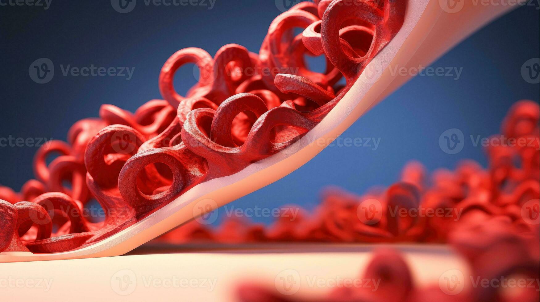 3D illustration mockup of the human organ systems, circulatory, digestive, red and white bloodcells wtih blurred backgroun. Medical education concept, Generative AI illustration photo