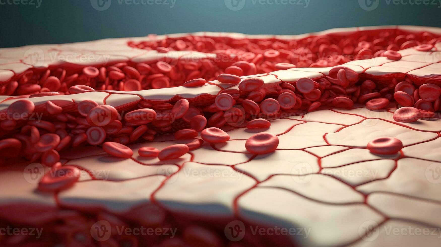 3d ilustración Bosquejo de el humano Organo sistemas, circulatorio, digestivo, rojo y blanco células de sangre con borroso fondo médico educación concepto, generativo ai ilustración foto