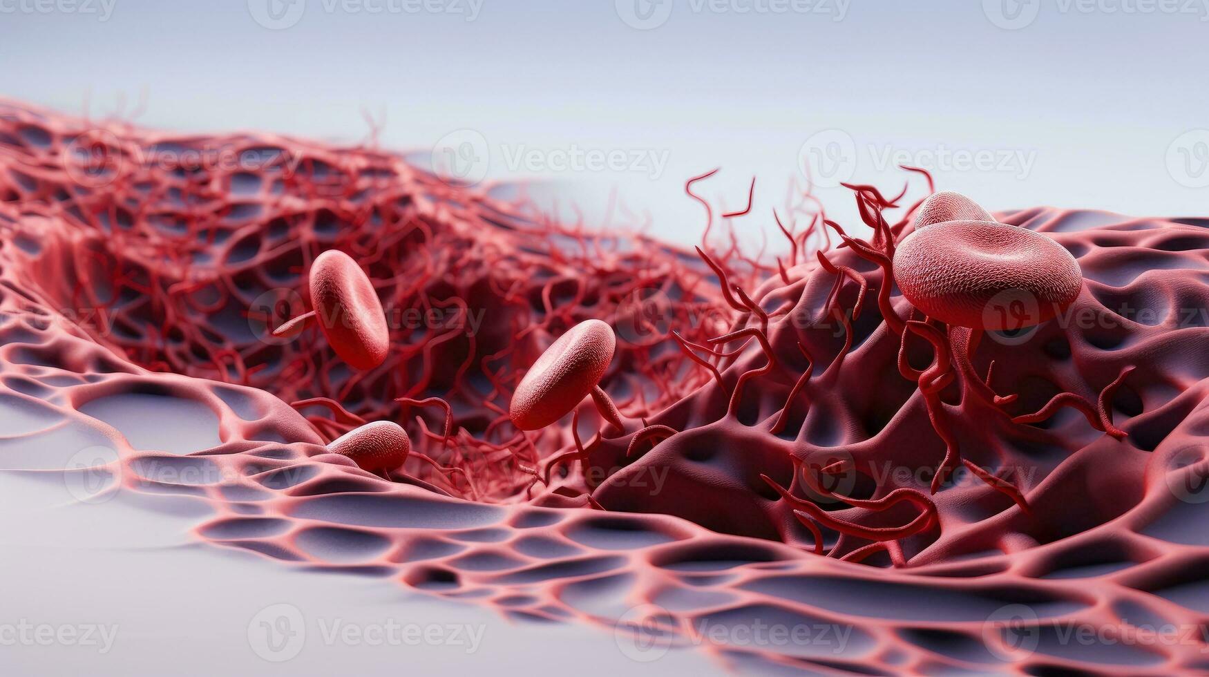 3D illustration mockup of the human organ systems, circulatory, digestive, red and white bloodcells wtih blurred backgroun. Medical education concept, Generative AI illustration photo