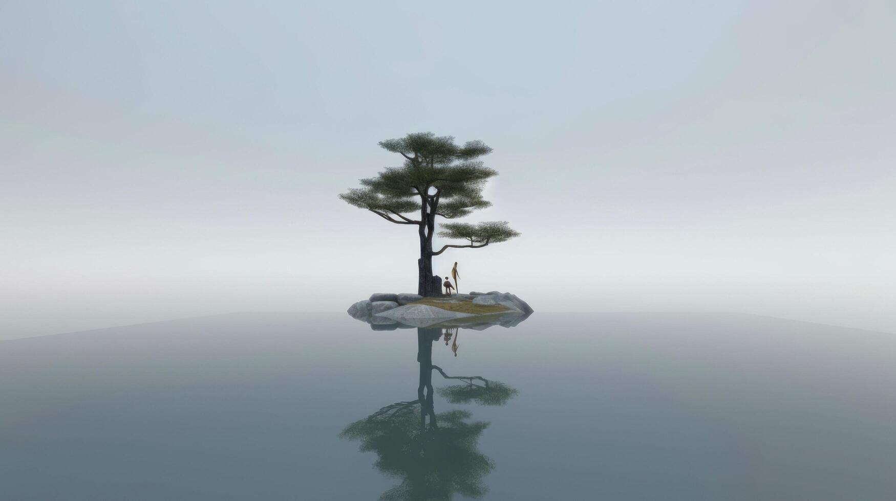 Abstract illustration minimalist landscape, alone tree in clear nature landscapeAbstract illustration minimalist landscape, Alone tree in clear nature landscape, illustration photo