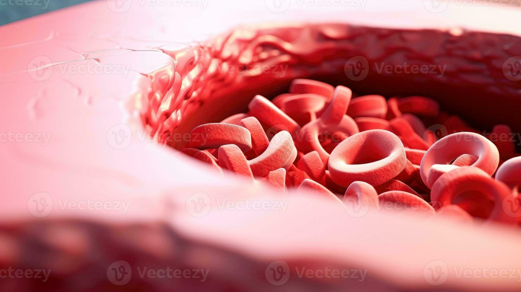 3D illustration mockup of the human organ systems, circulatory, digestive, red and white bloodcells wtih blurred backgroun. Medical education concept, Generative AI illustration photo
