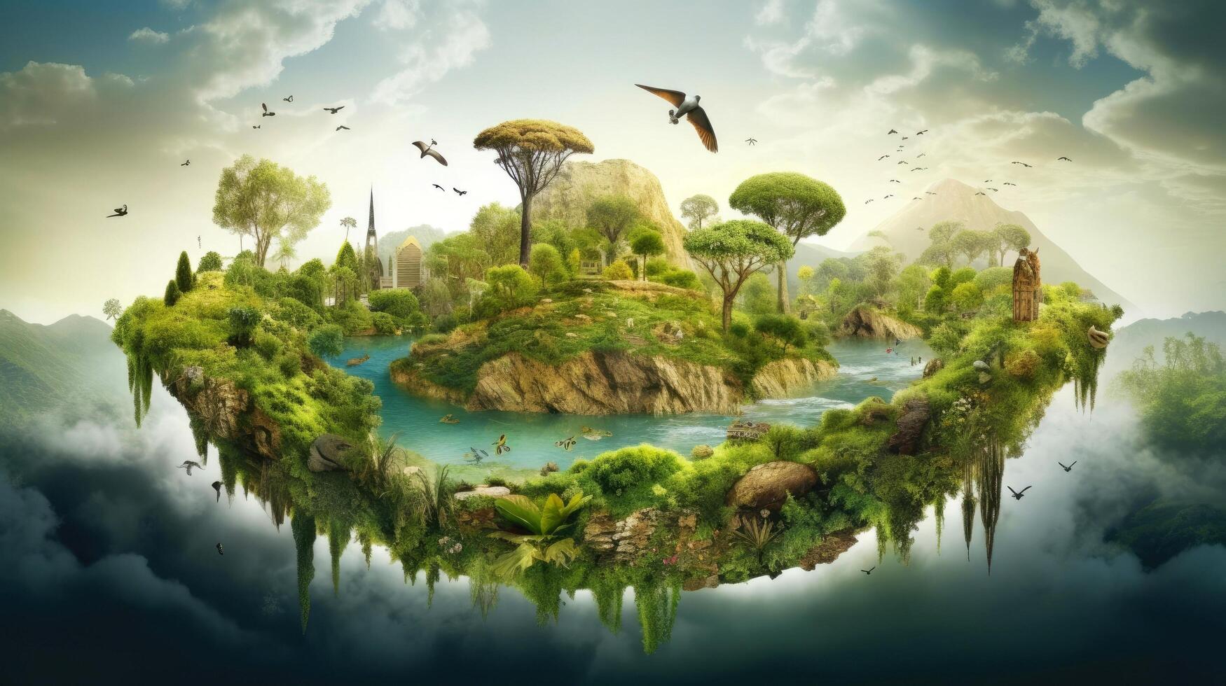 Illustration image, Nature and Sustainability, Eco-friendly Living and conservation, Concept art of Earth and animal life in different environments, illustration photo