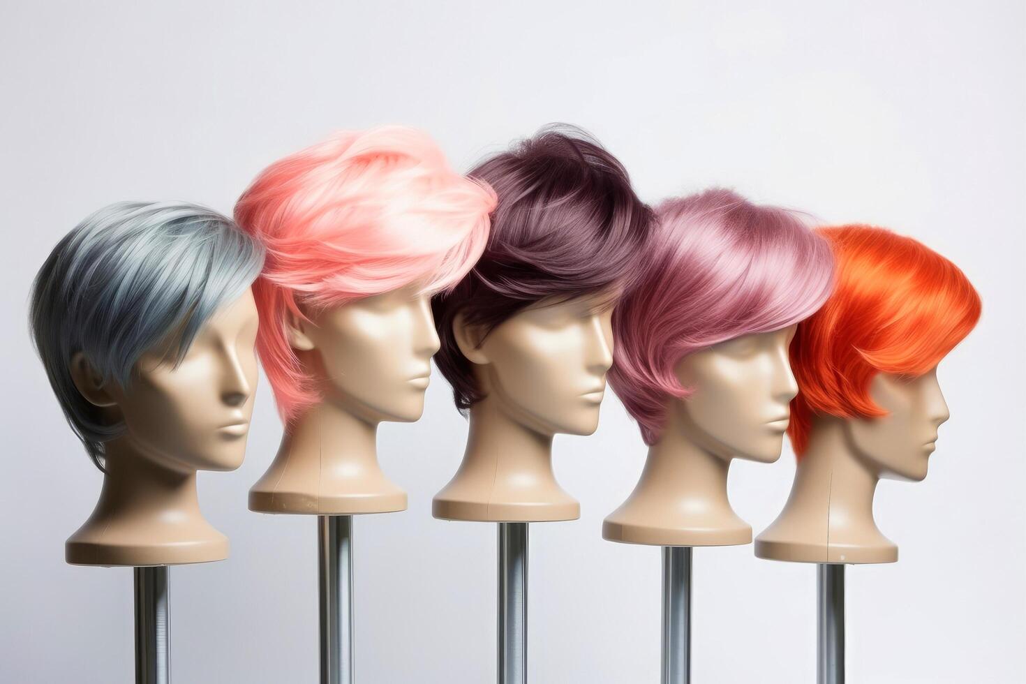 Hair wig over the plastic mannequin head isolated over the white background, mockup featuring contemporary men hairstyles, Generative AI illustration photo