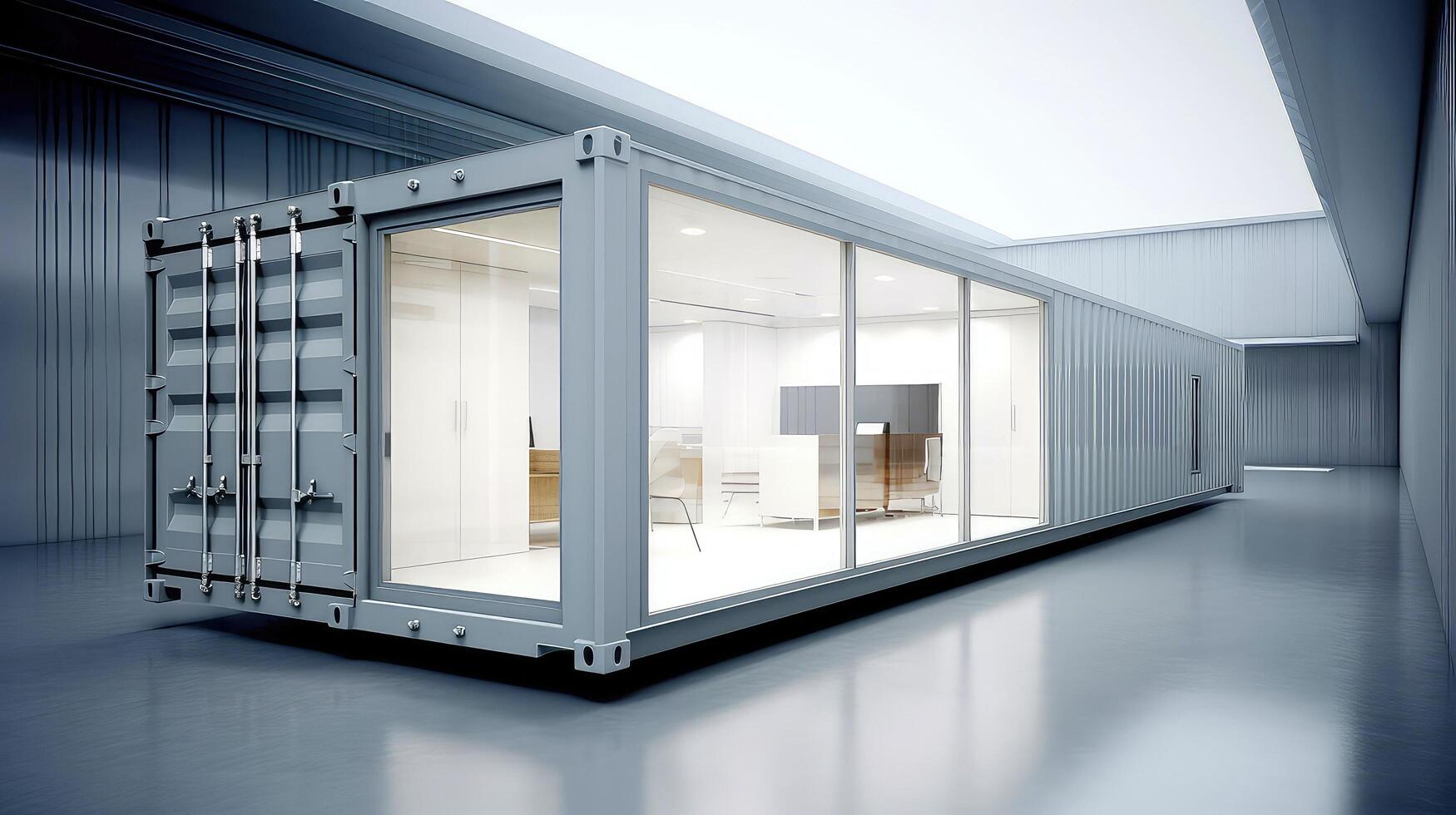 Mobile office buildings or container site office for construction site. Shipping container. Portable house and office cabins, illustration photo