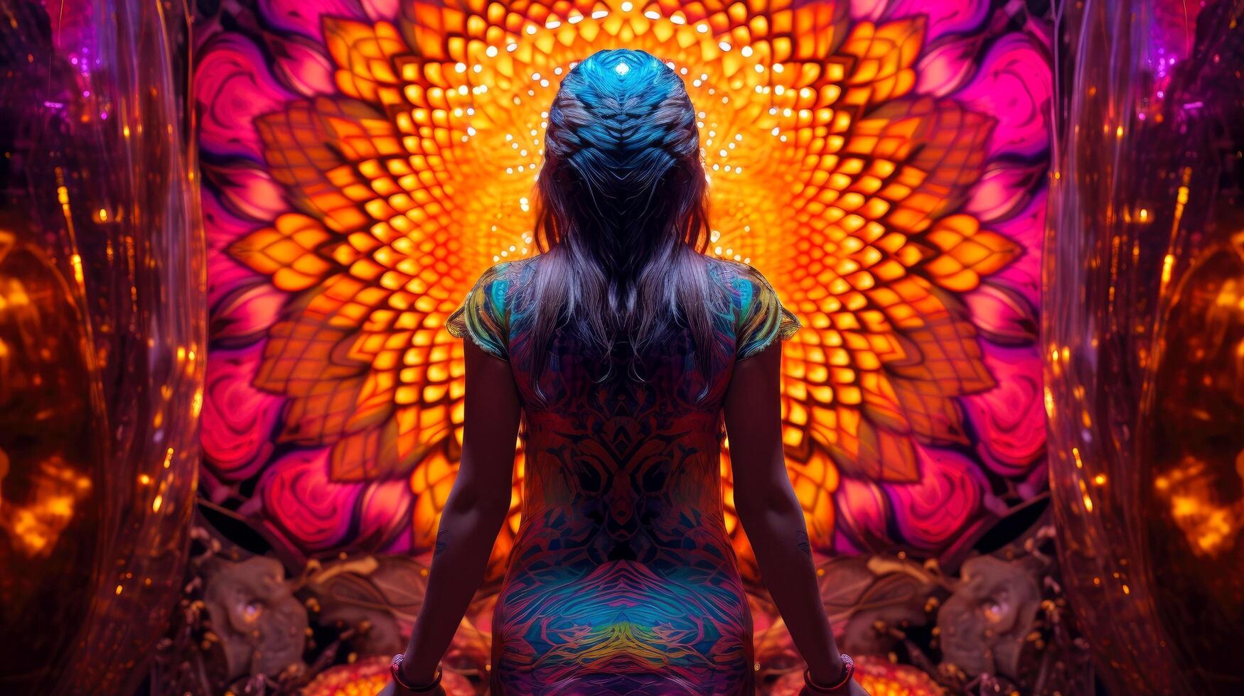 Psychic waves experimentation, psychedelia, and bold mental, emotional, and spiritual journey, journey into wellness with psychic waves, illustration photo