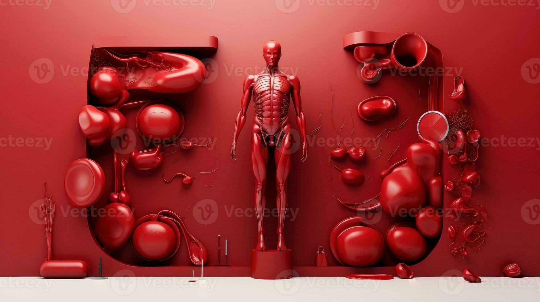 3d ilustración de el humano Organo sistemas, humano interno órganos anatomía. nervioso, circulatorio, digestivo, excretorio, urinario, y hueso sistemas médico educación concepto, generativo ai ilustración foto