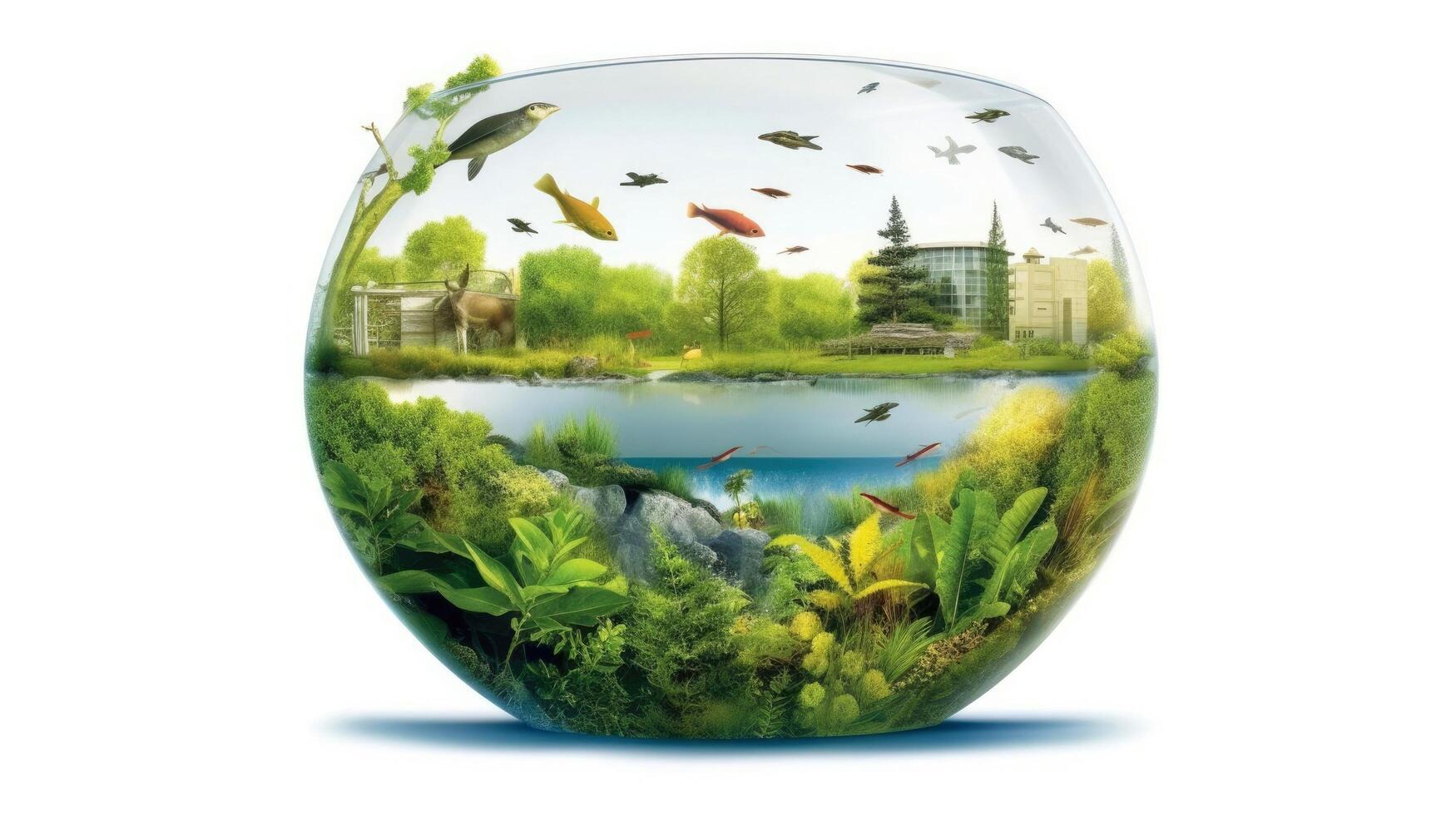 Illustration image, Nature and Sustainability, Eco-friendly Living and conservation, Concept art of Earth and animal life in different environments, Generative AI illustration photo