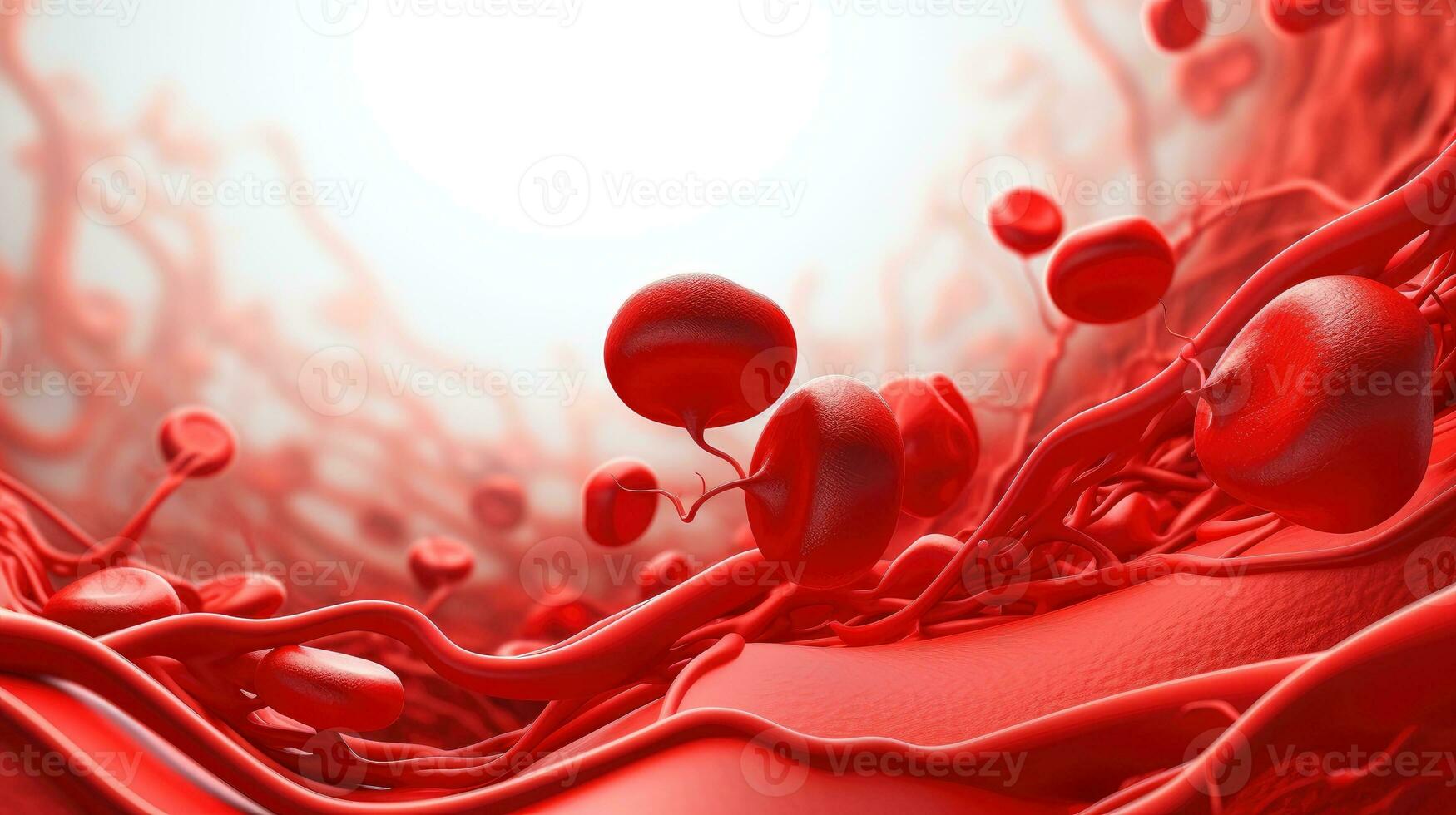 3D illustration mockup of the human organ systems, circulatory, digestive, red and white bloodcells wtih blurred backgroun. Medical education concept, Generative AI illustration photo