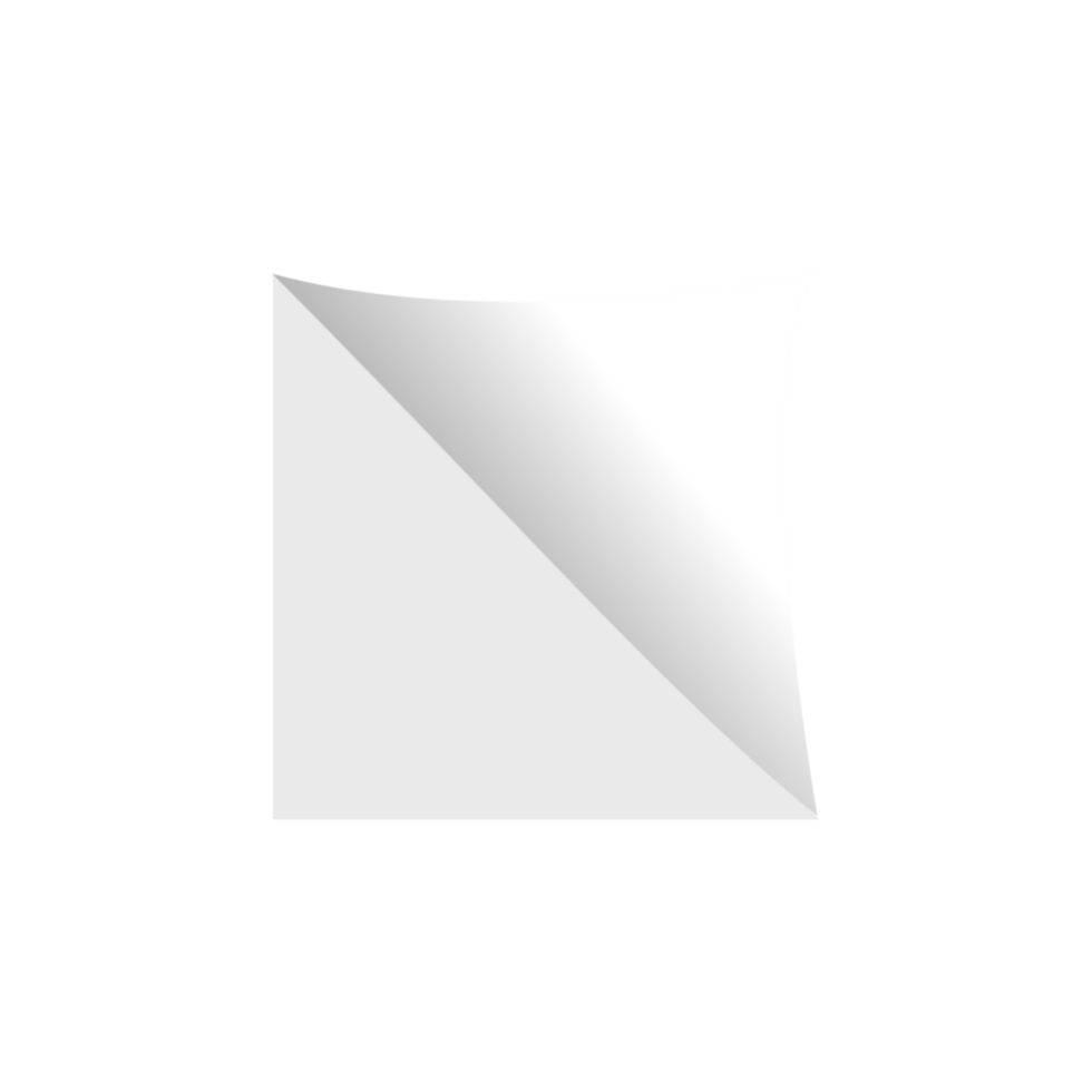 Curled page corner with shadow on transparent background. Blank sheet of paper. PNG illustration.