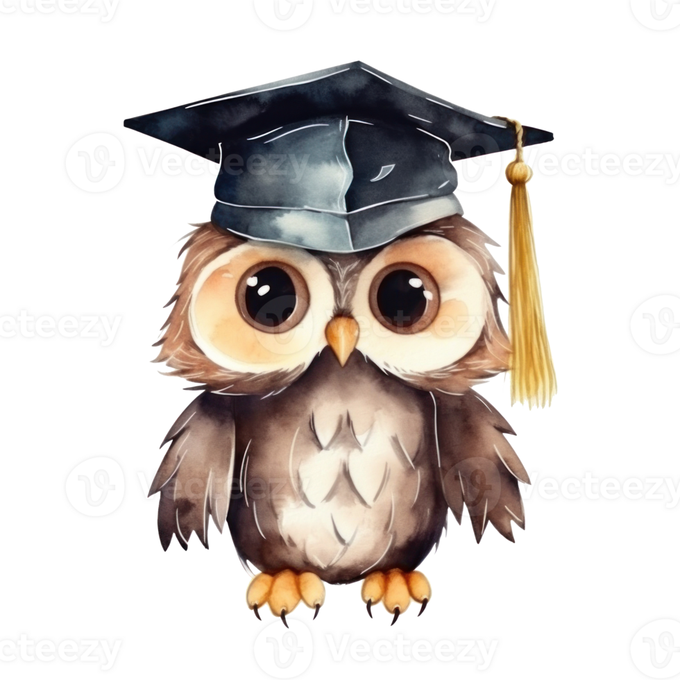 Cute watercolor owl in graduarion cap isolated png