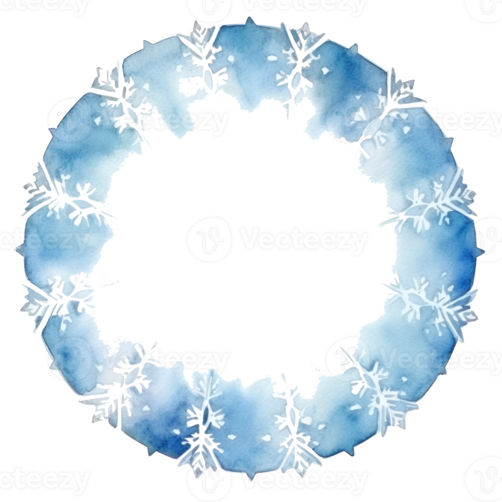 Blue watercolor snowflake frame isolated png