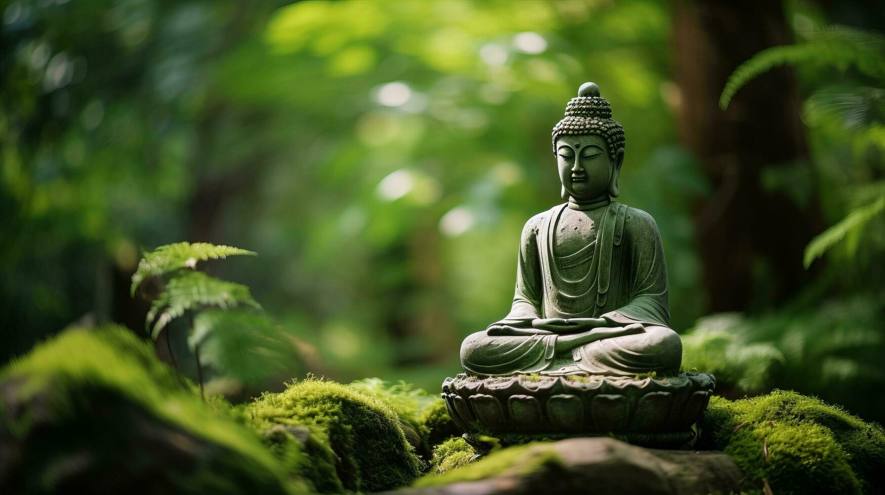 Buddha in a green mystical background photo