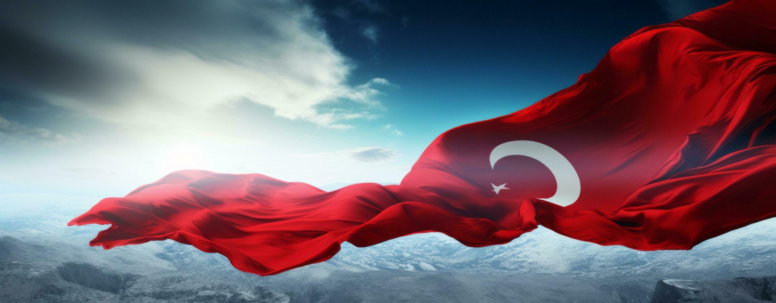 Turkish flag with blue sky background photo
