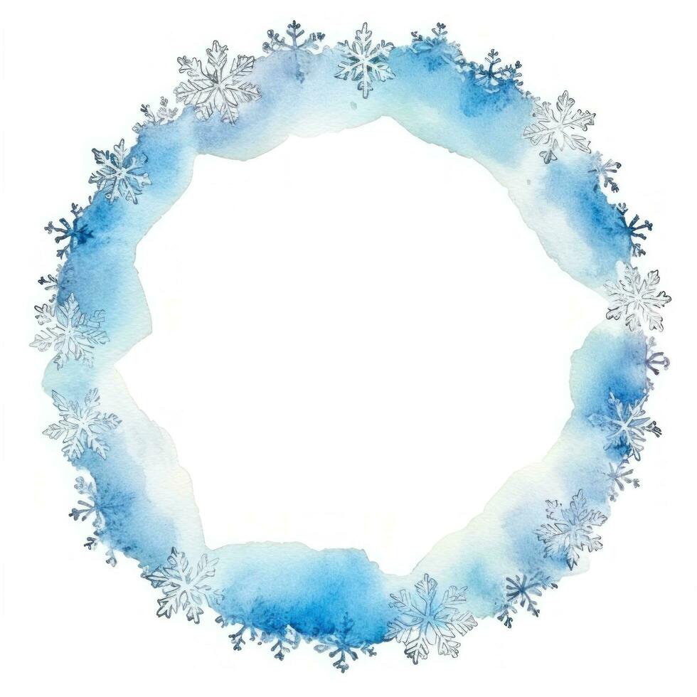 Blue watercolor snowflake frame isolated photo