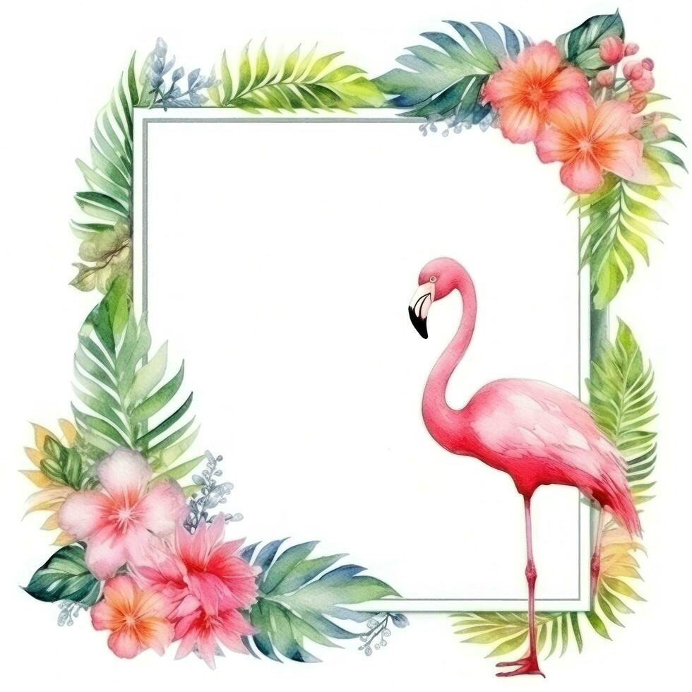 Watercolor flamingo frame isolated photo