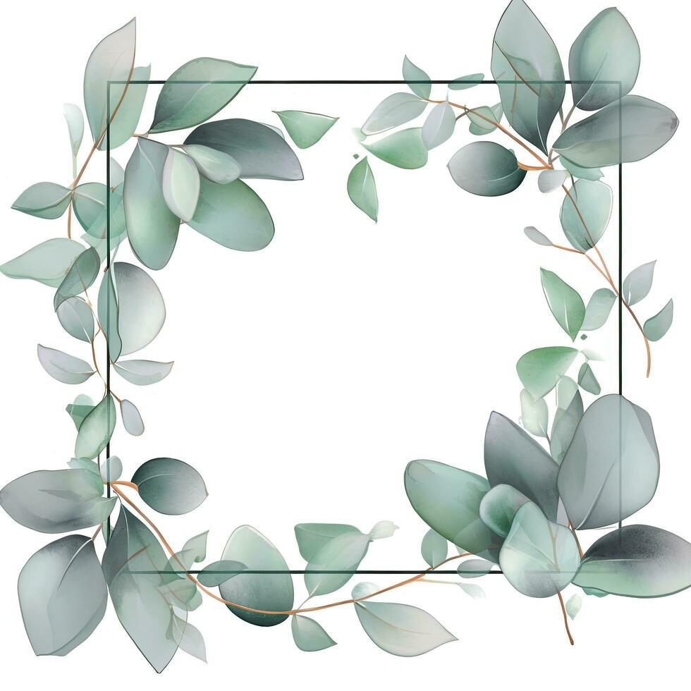 Watercolor eucalyptus leaves frame isolated photo
