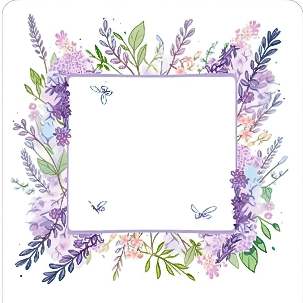 Romantic flotal  lavender watercolor frame photo