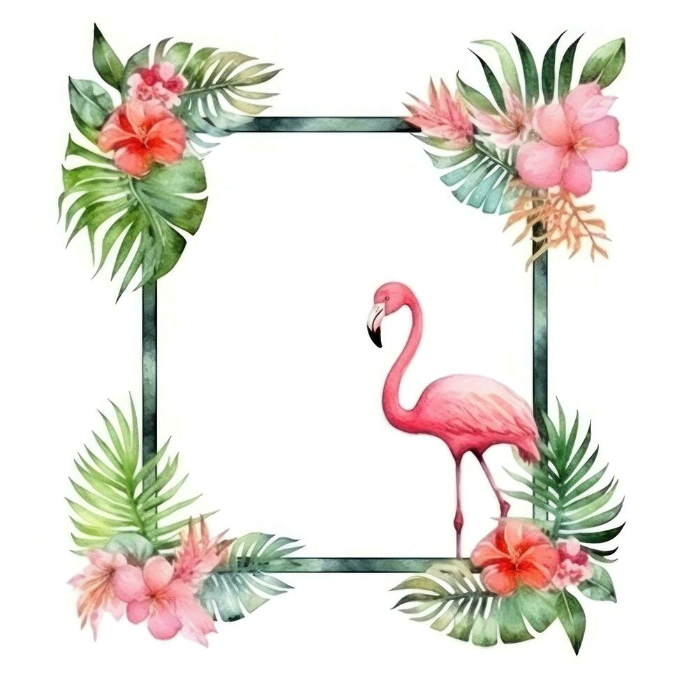 Watercolor flamingo frame isolated photo